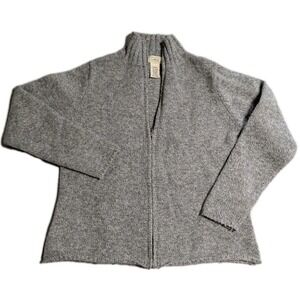 LL Bean Wool Angora Sweater Womens Gray Full Zip Mock Neck Cropped